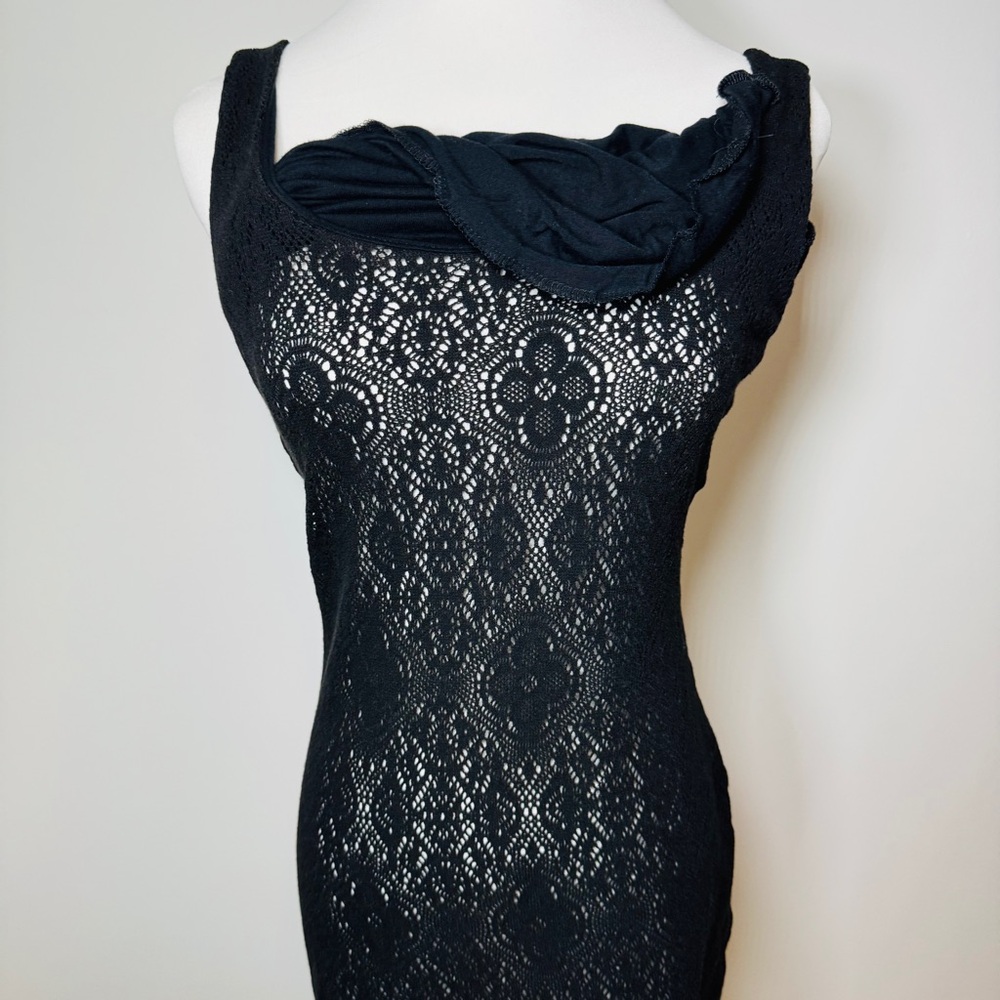 AQUA Women’s Black Sleeveless Crochet Lace Bodycon Dress Size M‎
